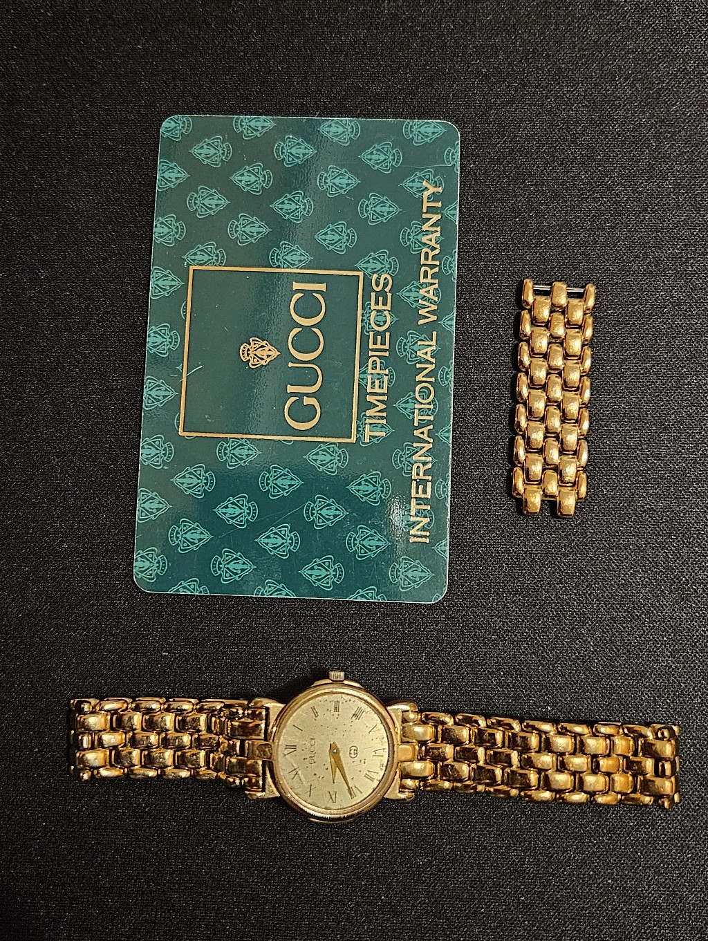 Gucci Women's Bracelet Watch 18k Plate W Warranty Card Extra Links Needs Tlc Gg